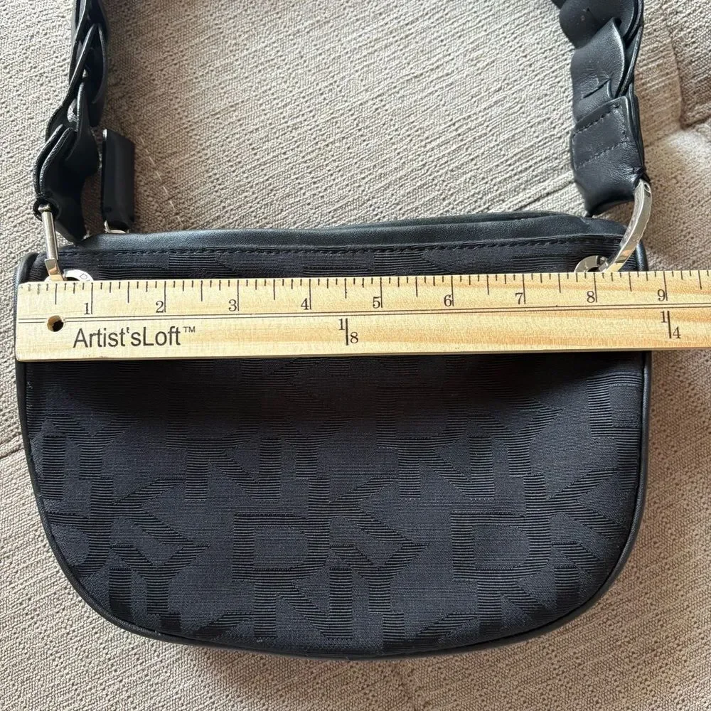 Y2K DKNY Women's Black Monogram Canvas Shoulder Bag Small Handbag
